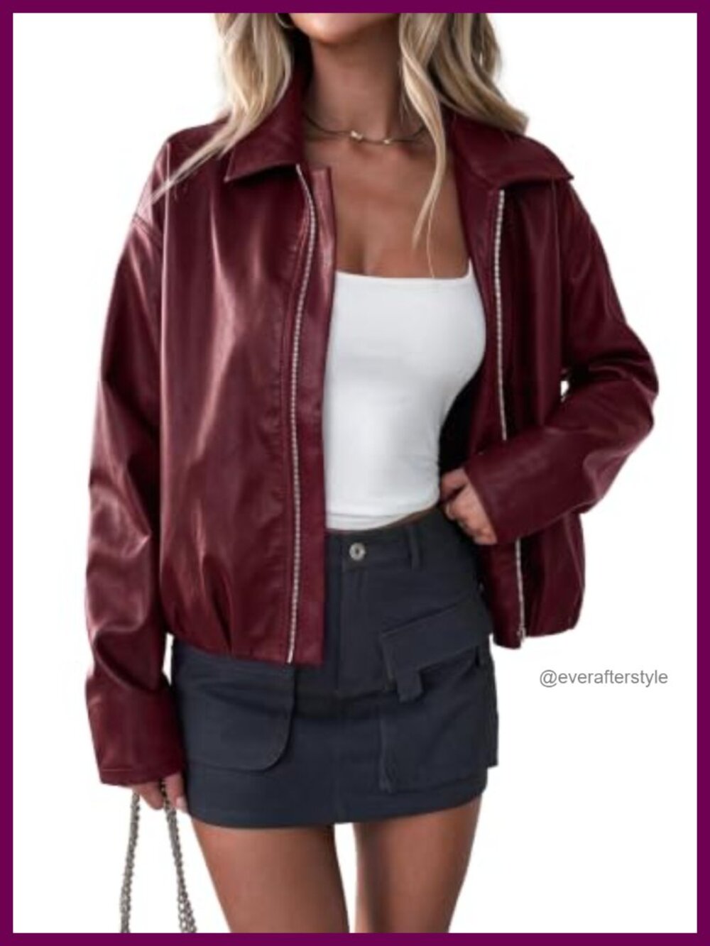 Faux Leather Motorcycle Jacket Cropped Moto Zip Up Fall Coat